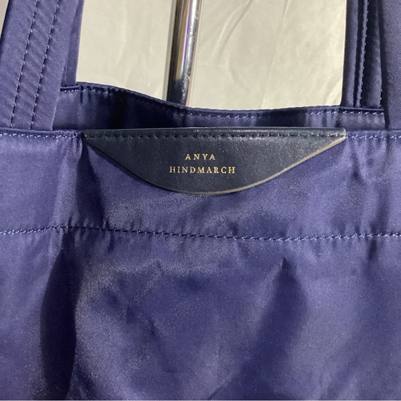 Anya Hindmarch Striped Smiley Wink Face Nylon Blue Tote Bag EUC - Picture 4 of 14